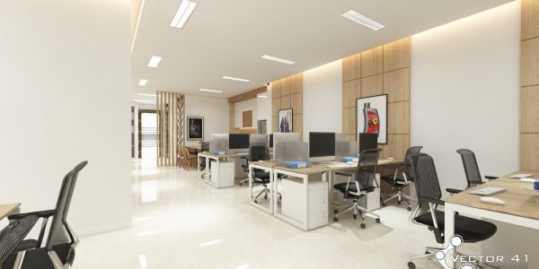 Desain interior ruang kantor open space PT Pertamina MOR 1 Medan