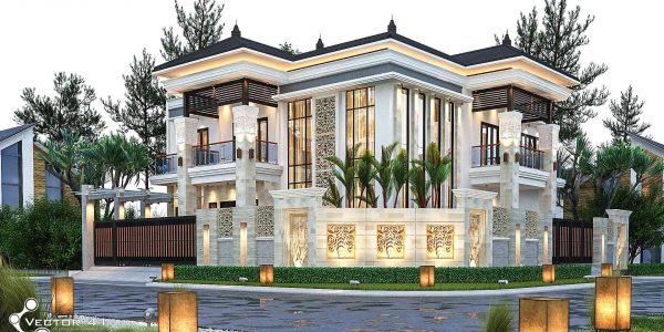 Desain rumah mewah model tropis 2 lantai bpk. Adiel di Medan By.Jasa Arsitek Medan Vector 41