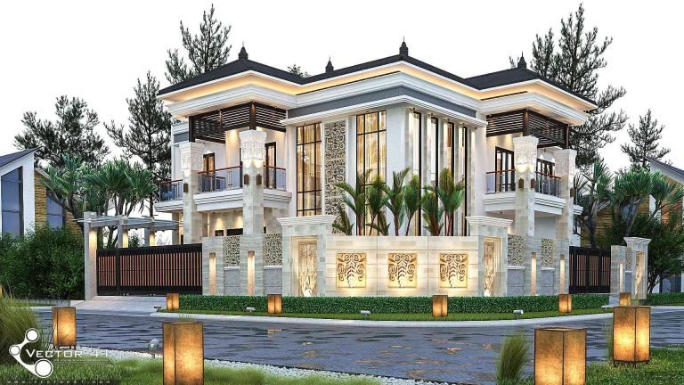 Desain rumah mewah model tropis 2 lantai bpk. Adiel di Medan By.Jasa Arsitek Medan Vector 41