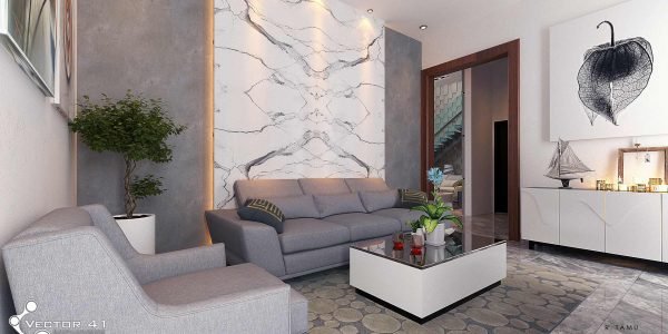 Desain ruang tamu minimalis kontemporer di medan