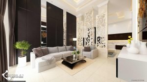 Desain interior ruang tamu ibu susan medan