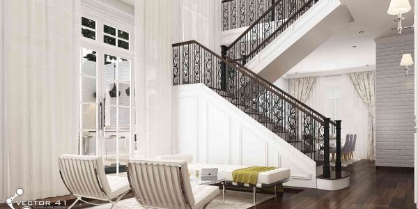 Desain Interior ruang keluarga rumah american classic ibu lila medan