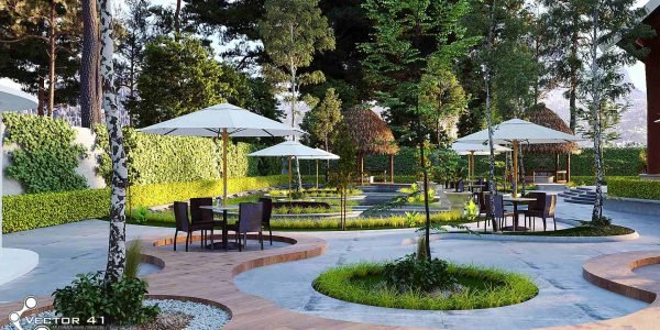 Desain landscape cafe spyco medan