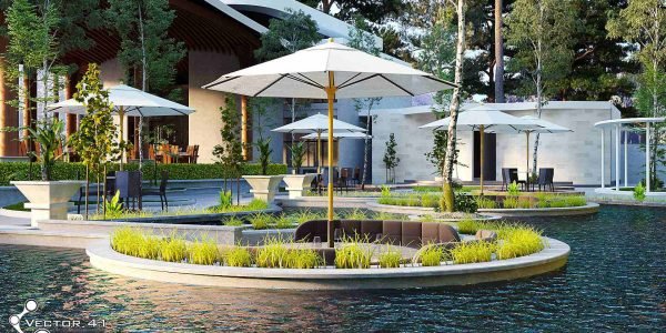 Desain landscape taman cafe spyco medan