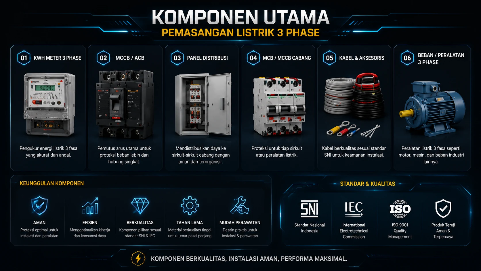 komponen utama harga pasang listrik 3 phase