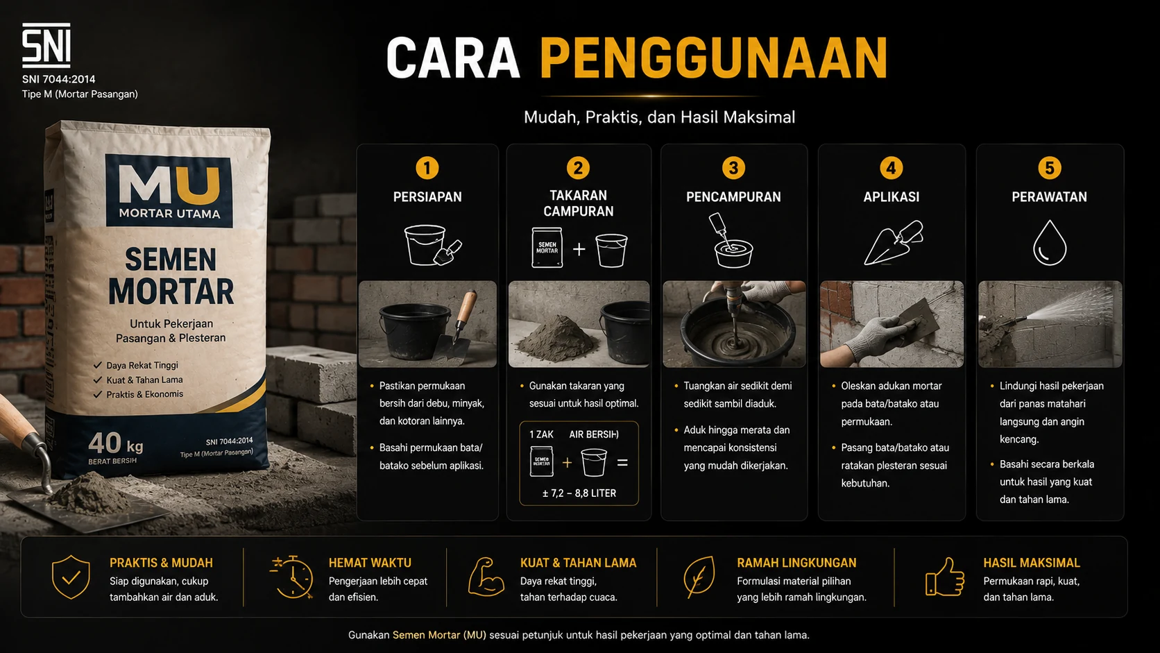 cara penggunaan semen mortar