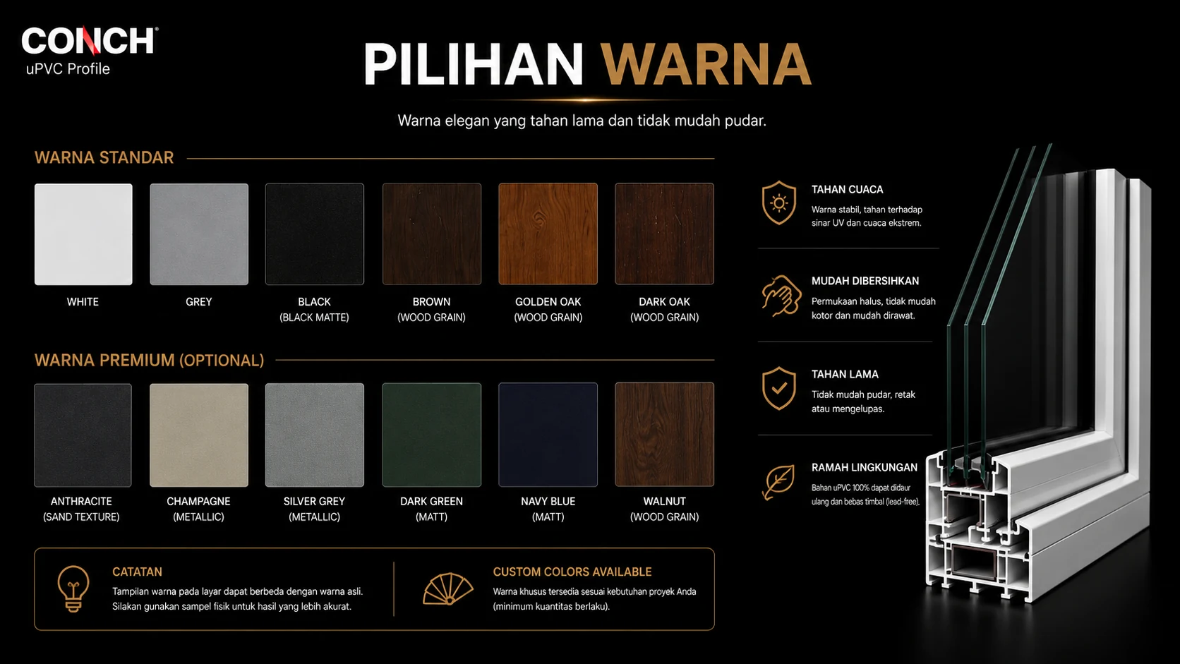 Pilihan warna pintu kaca upvc