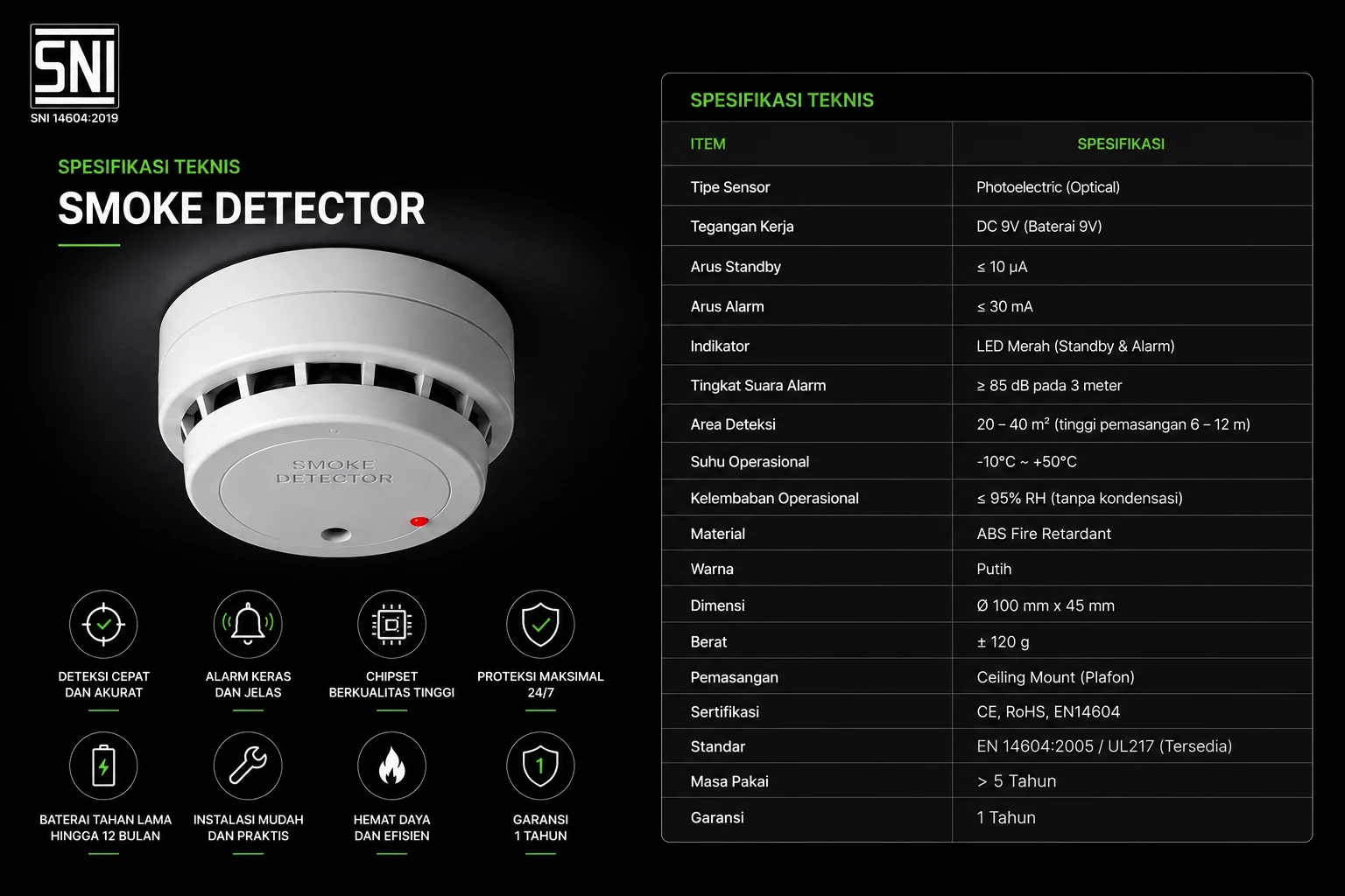 Spesifikasi smoke detector